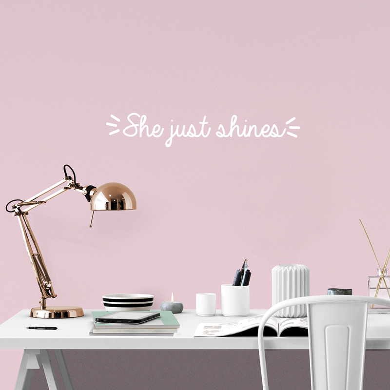 Vinyl Wall Art Decal - She Just Shines - 5" x 30" - Trendy Inspirational Cute  Positive Girly Quote Sticker For Girls Room Bedroom Closet Playroom Living Room Office Yoga Ballet Feminine Decor 2