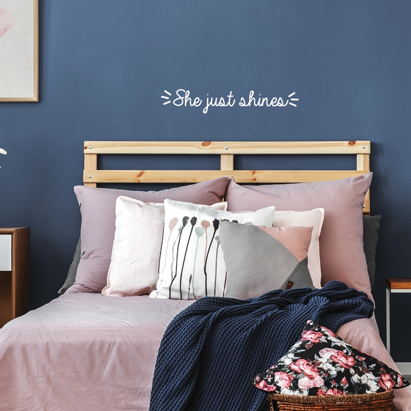 Vinyl Wall Art Decal - She Just Shines - 5" x 30" - Trendy Inspirational Cute  Positive Girly Quote Sticker For Girls Room Bedroom Closet Playroom Living Room Office Yoga Ballet Feminine Decor 3