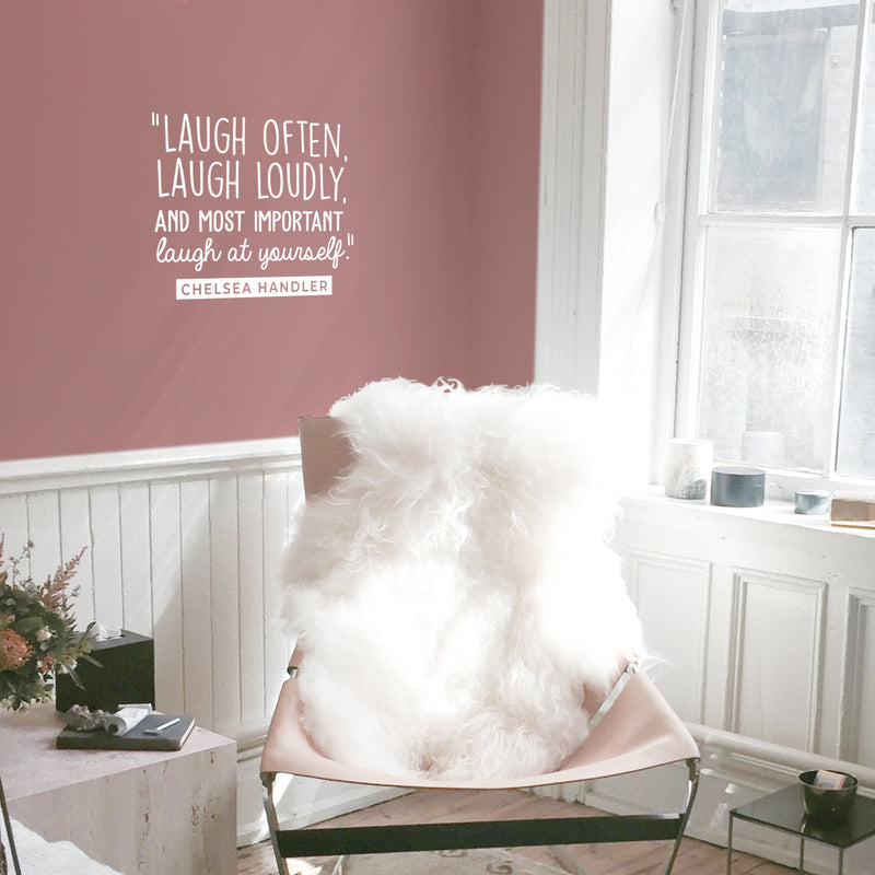 Vinyl Wall Art Decal - Laugh Often; Laugh Loudly; And Most Important Laugh At Yourself - 19.5" x 22" - Optimistic Cute Self Esteem Quote Sticker For Bedroom Kids Room Living Room Playroom Decor 3