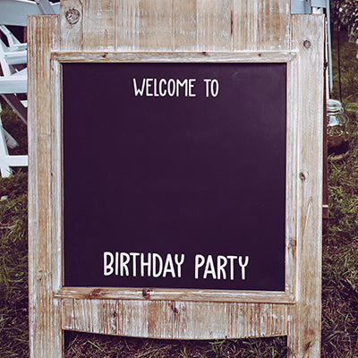 Vinyl Wall Art Decal - Custom Welcome To Birthday Party - 28" x 22" - Trendy Teens kids Home Birthdays Quote Sticker For Blackboard Window Entryway Garden Yard Sign Decor 2