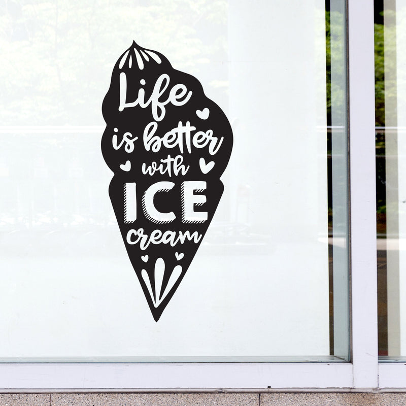 Vinyl Wall Art Decal - Life Is Better With Ice Cream - 23. Modern Funny Dessert Quote Sticker Sugar Cone Shape For Kids Room Home Kitchen Coffee Shop Store Decor 2