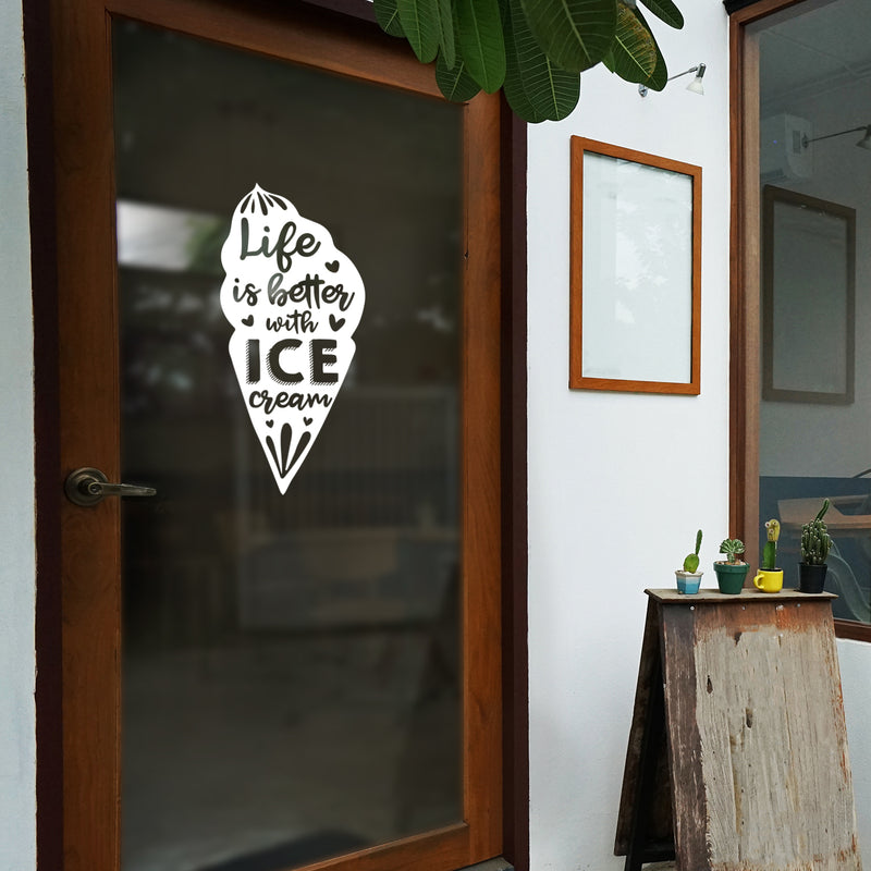 Vinyl Wall Art Decal - Life Is Better With Ice Cream - 23.5" x 11" - Modern Funny Dessert Quote Sticker Sugar Cone Shape For Kids Room Home Kitchen Coffee Shop Store Decor 2