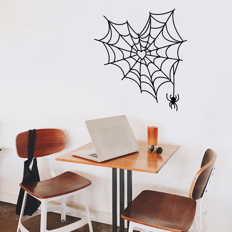 Vinyl Wall Art Decal - Spiderweb Heart - 23.5" x 22" - Trendy  Funny Halloween Pumpkin Shape Quote Sticker For Entryway Dining Room Kitchen Restaurant Coffee Shop Store Window Spooky Decor 2