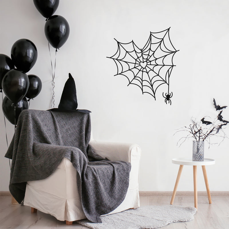 Vinyl Wall Art Decal - Spiderweb Heart - 23.5" x 22" - Trendy  Funny Halloween Pumpkin Shape Quote Sticker For Entryway Dining Room Kitchen Restaurant Coffee Shop Store Window Spooky Decor 3