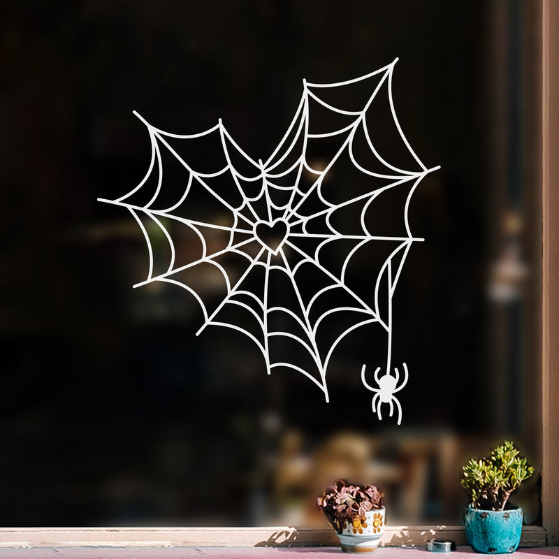 Vinyl Wall Art Decal - Spiderweb Heart - 23.5" x 22" - Trendy  Funny Halloween Pumpkin Shape Quote Sticker For Entryway Dining Room Kitchen Restaurant Coffee Shop Store Window Spooky Decor 2