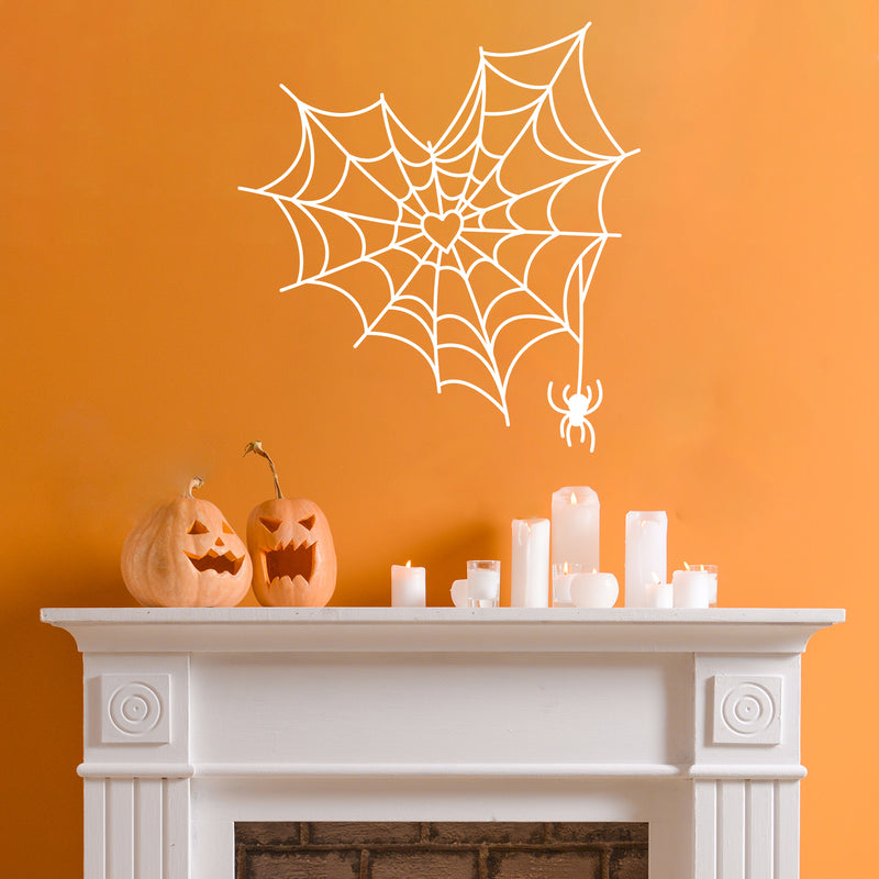 Vinyl Wall Art Decal - Spiderweb Heart - 23.5" x 22" - Trendy  Funny Halloween Pumpkin Shape Quote Sticker For Entryway Dining Room Kitchen Restaurant Coffee Shop Store Window Spooky Decor 3