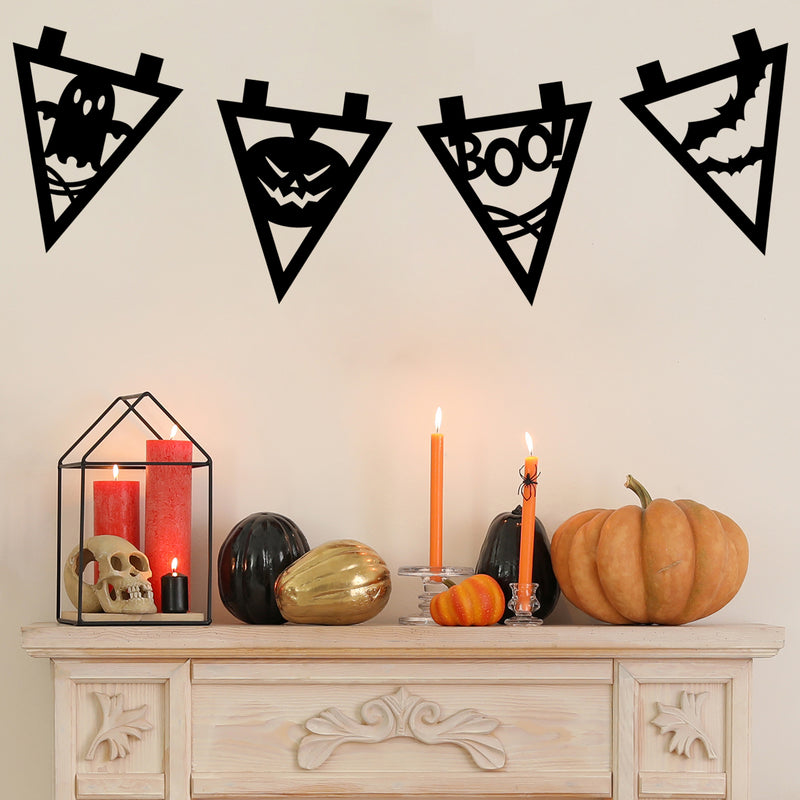 Vinyl Wall Art Decal - Halloween Flags Set - Halloween Party Seasonal Flag Shapes Sticker For Home Living Room Entryway Work Office Coffee Shop Store Window Spooky Decor 3