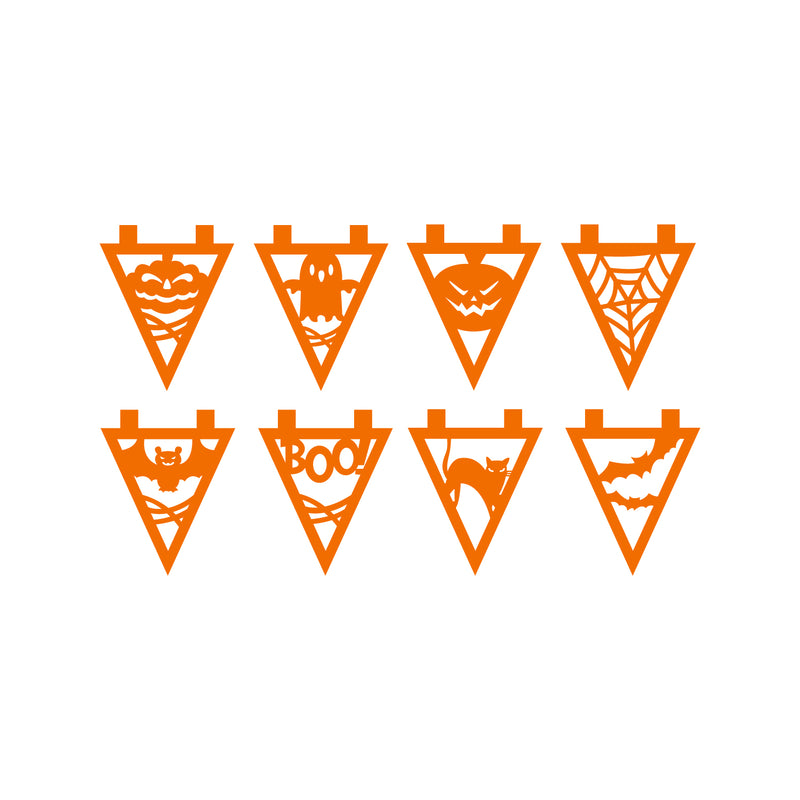 Vinyl Wall Art Decal - Halloween Flags Set - 22" x 38" - Halloween Party Seasonal Flag Shapes Sticker For Home Living Room Entryway Work Office Coffee Shop Store Window Spooky Decor 1