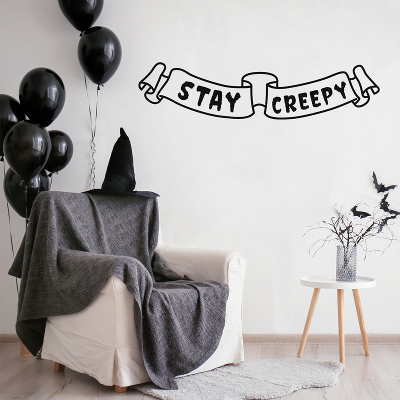 Vinyl Wall Art Decal - Stay Creepy - 9. Trendy Halloween Season Cute Banner Shape Design Sticker For Living Room Kitchen Playroom Office Coffee Shop Classroom Decor 2