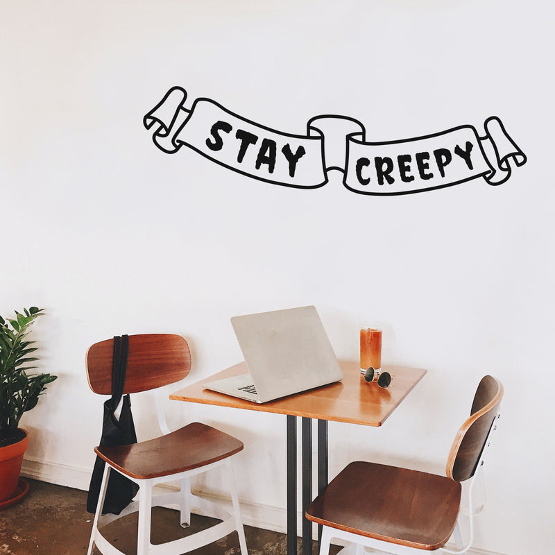 Vinyl Wall Art Decal - Stay Creepy - 9. Trendy Halloween Season Cute Banner Shape Design Sticker For Living Room Kitchen Playroom Office Coffee Shop Classroom Decor 3