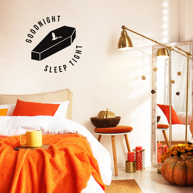 Vinyl Wall Art Decal - Good Night Sleep Tight - 22" x 22" - Fun Trendy Scary Halloween Season Coffin Shape Design Sticker For Bedroom Kids Room Playroom Living Room Office Coffee Shop Store Decor 2