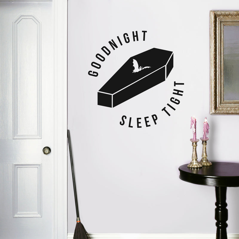 Vinyl Wall Art Decal - Good Night Sleep Tight - 22" x 22" - Fun Trendy Scary Halloween Season Coffin Shape Design Sticker For Bedroom Kids Room Playroom Living Room Office Coffee Shop Store Decor 3