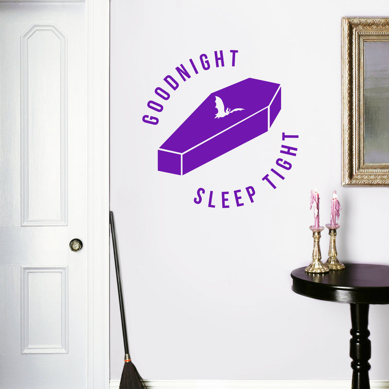 Vinyl Wall Art Decal - Good Night Sleep Tight - 22" x 22" - Fun Trendy Scary Halloween Season Coffin Shape Design Sticker For Bedroom Kids Room Playroom Living Room Office Coffee Shop Store Decor 2