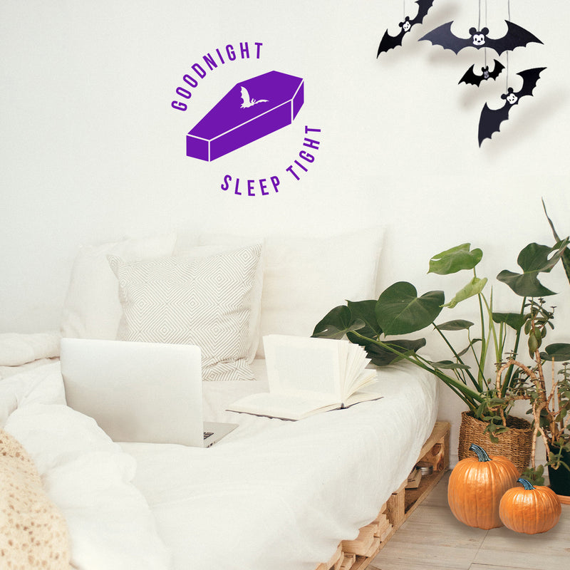Vinyl Wall Art Decal - Good Night Sleep Tight - 22" x 22" - Fun Trendy Scary Halloween Season Coffin Shape Design Sticker For Bedroom Kids Room Playroom Living Room Office Coffee Shop Store Decor 3