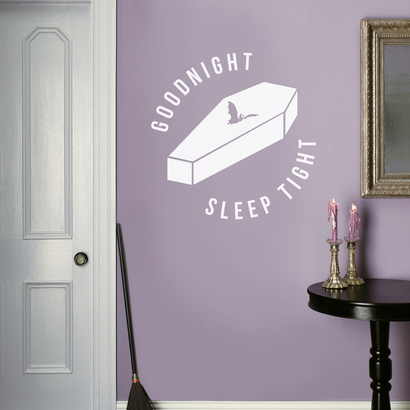 Vinyl Wall Art Decal - Good Night Sleep Tight - 22" x 22" - Fun Trendy Scary Halloween Season Coffin Shape Design Sticker For Bedroom Kids Room Playroom Living Room Office Coffee Shop Store Decor 2