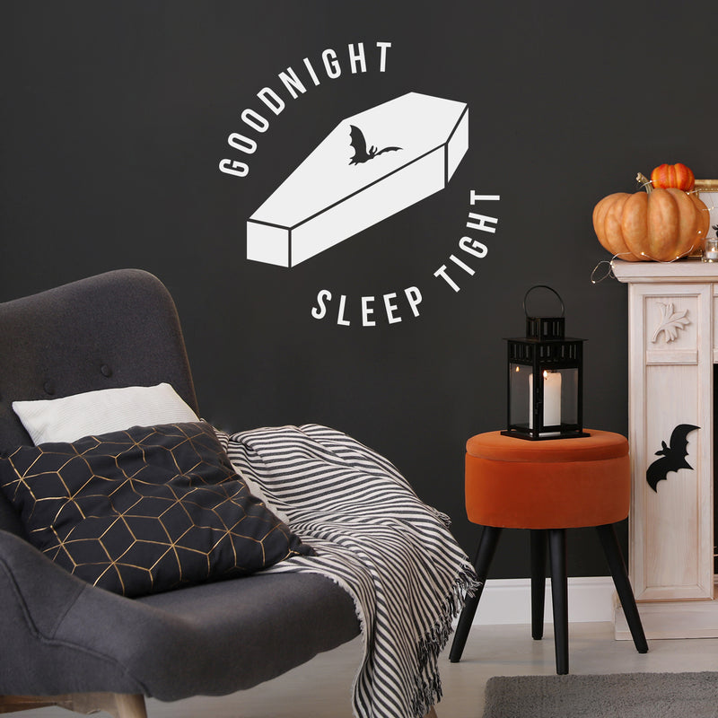 Vinyl Wall Art Decal - Good Night Sleep Tight - 22" x 22" - Fun Trendy Scary Halloween Season Coffin Shape Design Sticker For Bedroom Kids Room Playroom Living Room Office Coffee Shop Store Decor 3