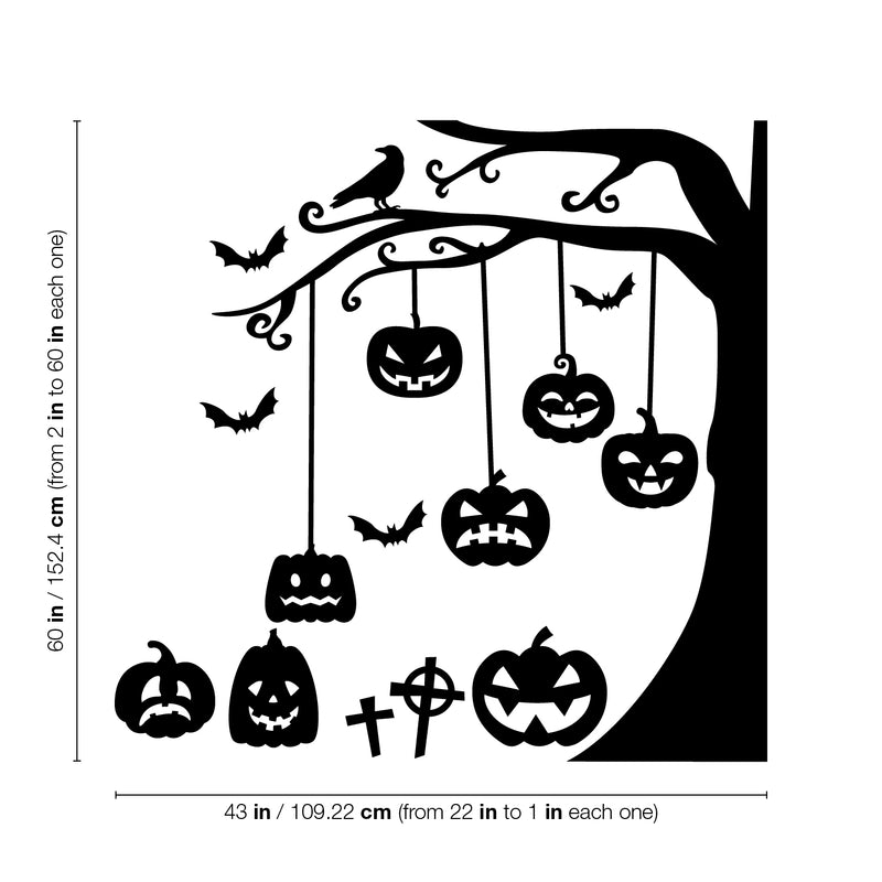 Vinyl Wall Art Decal - Graveyard Tree & Pumpkin - Trendy Scary Fun Halloween Design Sticker For Living Room Kids Room Playroom Office Coffee Shop Classroom Store Business Spooky Decor 4