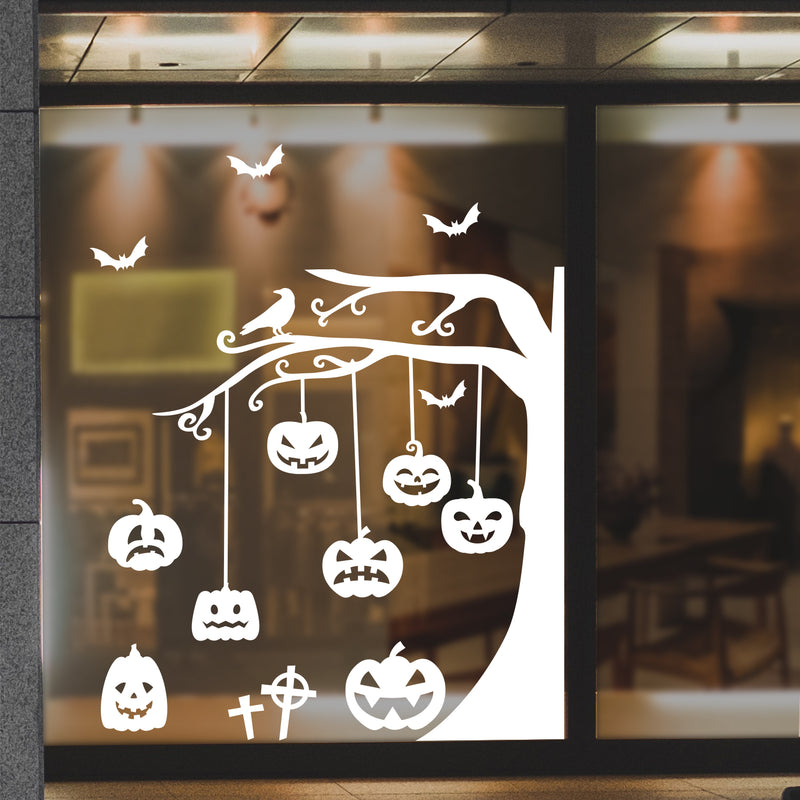 Vinyl Wall Art Decal - Graveyard Tree & Pumpkin - Trendy Scary Fun Halloween Design Sticker For Living Room Kids Room Playroom Office Coffee Shop Classroom Store Business Spooky Decor 5