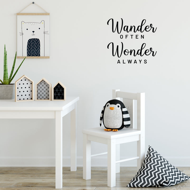 Vinyl Wall Art Decal - Wander Often Wonder Always - 15. Inspirational Trendy Cute Fun Quote Sticker For Bedroom Closet Kids Room Living Room Playroom Daycare Classroom Office Decor 2