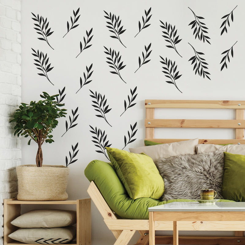 Set Of 24 Vinyl Wall Art Decal - Palm Leaves Pattern - From 9" x 4" Each - Minimal Adhesive Sticker Nature Green Design For Home Bedroom Living Room Classroom Office  Coffee Shop Store Decor 3