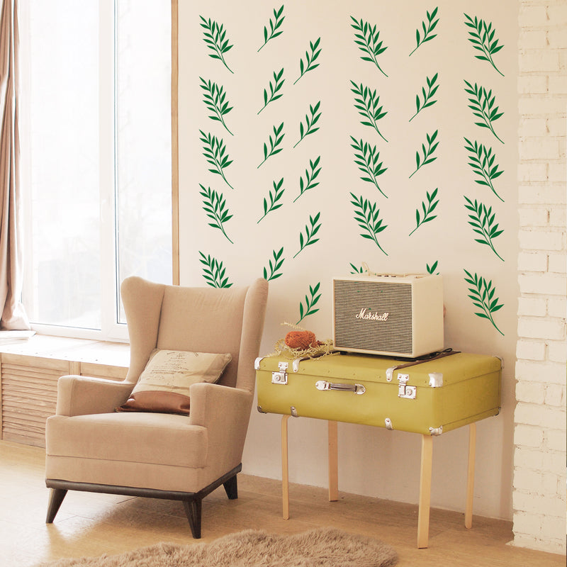 Set Of 24 Vinyl Wall Art Decal - Palm Leaves Pattern - From 9" x 4" Each - Minimal Adhesive Sticker Nature Green Design For Home Bedroom Living Room Classroom Office  Coffee Shop Store Decor 3