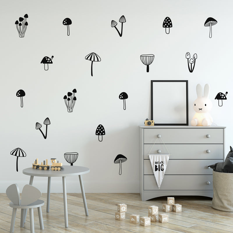 Set Of 20 Vinyl Wall Art Decal - Mushroom Pattern - From Each - Cool Adhesive Sticker Cute Design For Baby Kids Room Bedroom Playroom Home School Classroom Nursery Decor 2