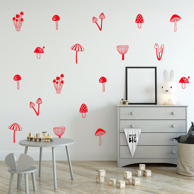 Set Of 11 Vinyl Wall Art Decal - Mushroom Pattern - From 5" x 2" Each - Cool Adhesive Sticker Cute Animal Design For Baby Kids Room Bedroom Playroom Home School Classroom Nursery Decor 3