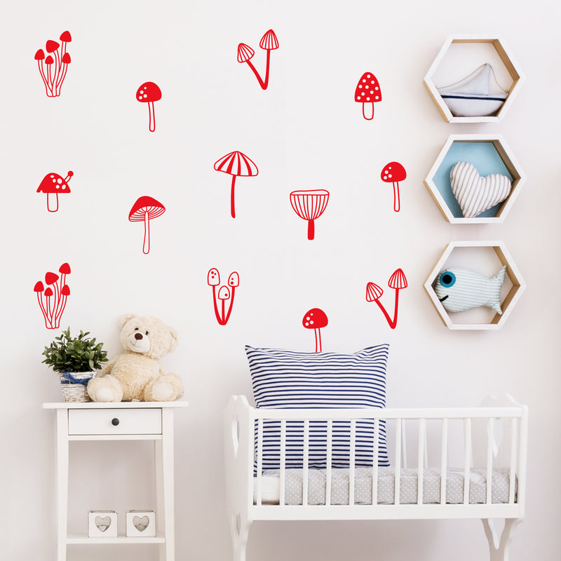 Set Of 11 Vinyl Wall Art Decal - Mushroom Pattern - From 5" x 2" Each - Cool Adhesive Sticker Cute Animal Design For Baby Kids Room Bedroom Playroom Home School Classroom Nursery Decor 2