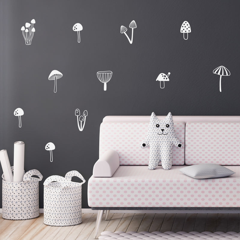 Set Of 11 Vinyl Wall Art Decal - Mushroom Pattern - From 5" x 2" Each - Cool Adhesive Sticker Cute Animal Design For Baby Kids Room Bedroom Playroom Home School Classroom Nursery Decor 2