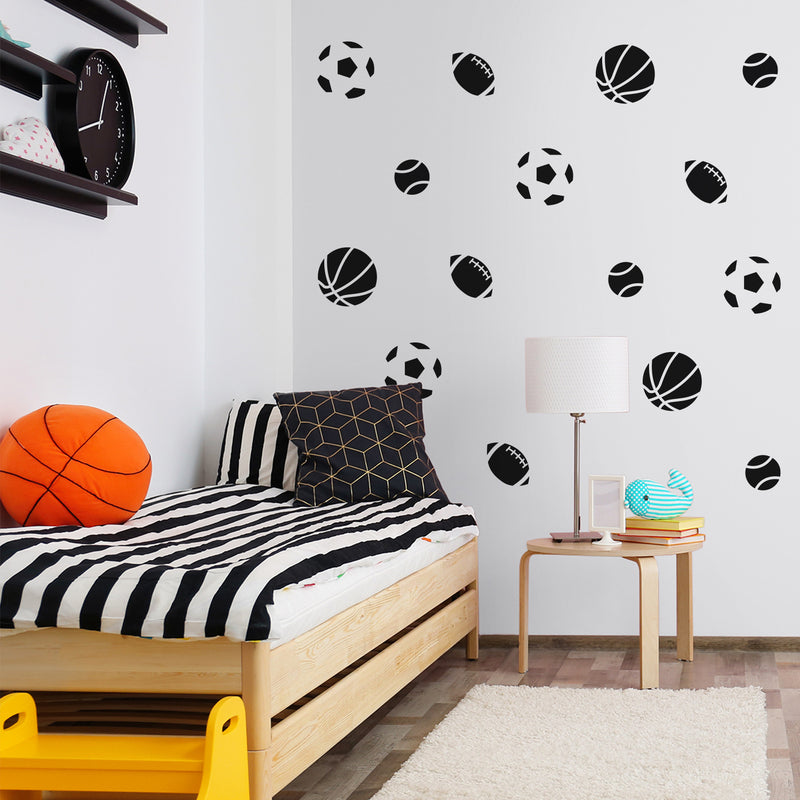 Set Of 20 Vinyl Wall Art Decal - Sports Balls Pattern - From Each - Cool Adhesive Sticker For Boys Bedroom Kids Room Home School Classroom Nursery Playroom Decor 3