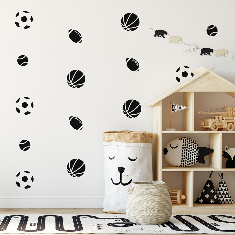 Set Of 20 Vinyl Wall Art Decal - Sports Balls Pattern - From Each - Cool Adhesive Sticker For Boys Bedroom Kids Room Home School Classroom Nursery Playroom Decor 2