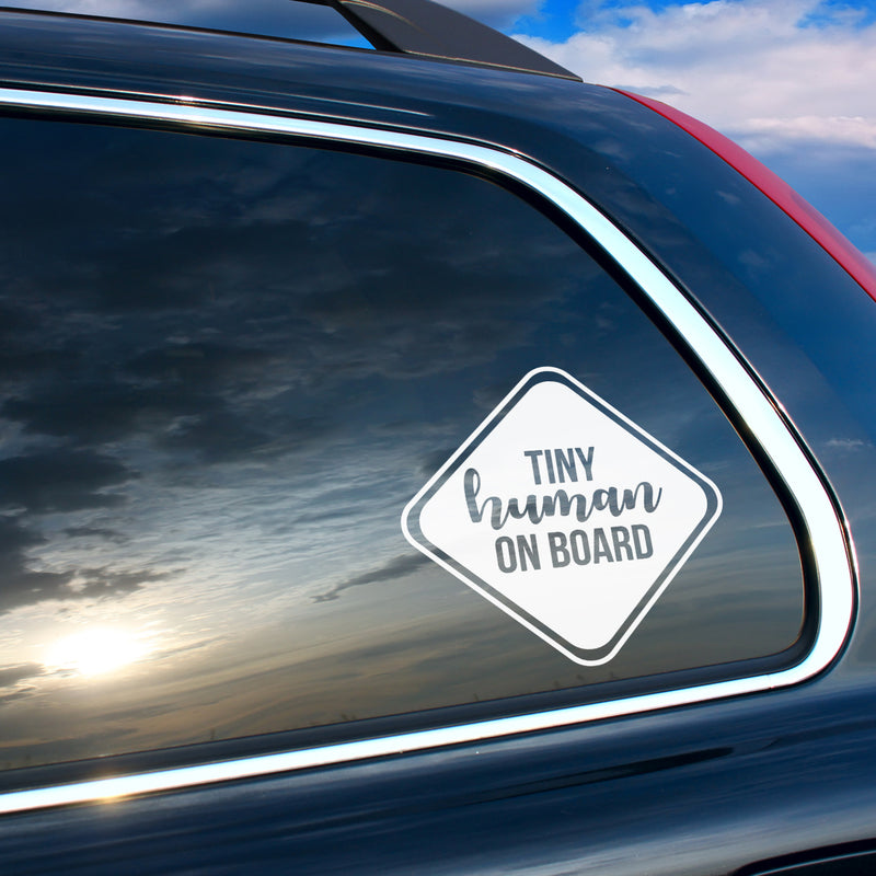 Vinyl Wall Art Decal - Tiny Human On Board - Safety Cute Design Modern Baby Quote Bumper Sticker For Car Window Sign Family Minivan Cars Decor 2