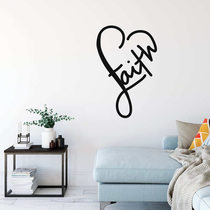 Vinyl Wall Art Decal - Faith Heart - 34" x 22" - Modern Inspirational Spiritual Quote Sticker For Home Office Bedroom Closet Kids Room Living Room Decor 2