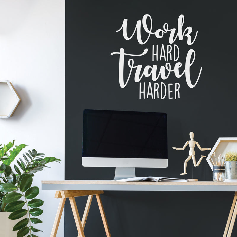 Vinyl Wall Art Decal - Work Hard Travel Harder - 22" x 24" - Modern Motivational Goal Quote Sticker For Traveler Home Teen Bedroom Living Room Work Office Decor 2