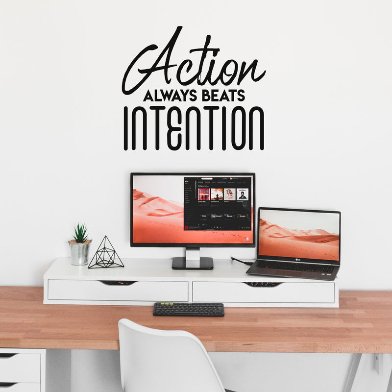 Vinyl Wall Art Decal - Action Always Beats Intention - 22" x 25.5" - Modern Motivational Quote Sticker For Home Gym Bedroom Living Room Work Office Classroom Decor 2