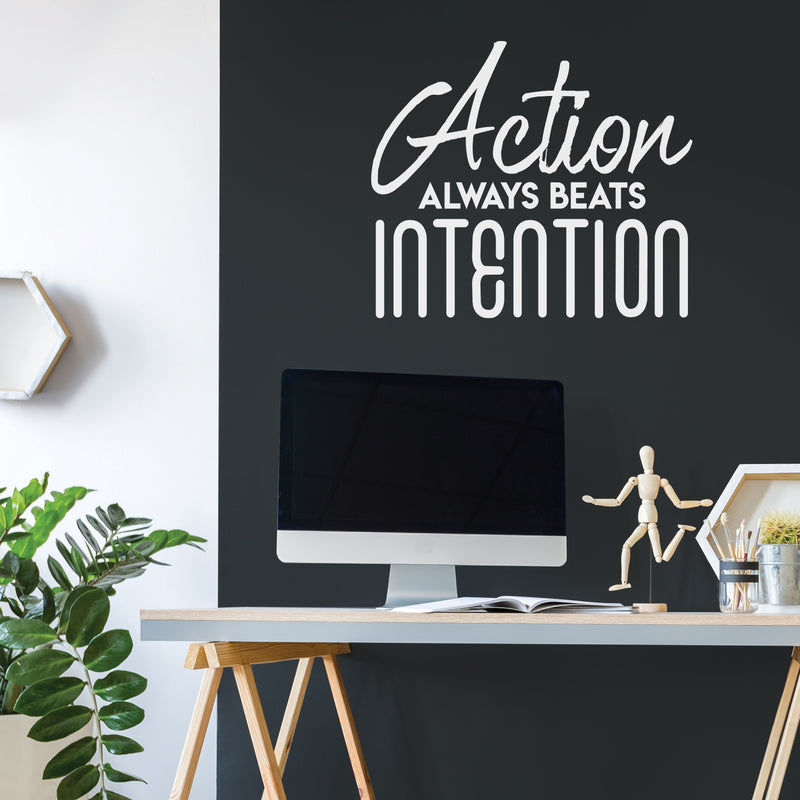 Vinyl Wall Art Decal - Action Always Beats Intention - 22" x 25.5" - Modern Motivational Quote Sticker For Home Gym Bedroom Living Room Work Office Classroom Decor 2