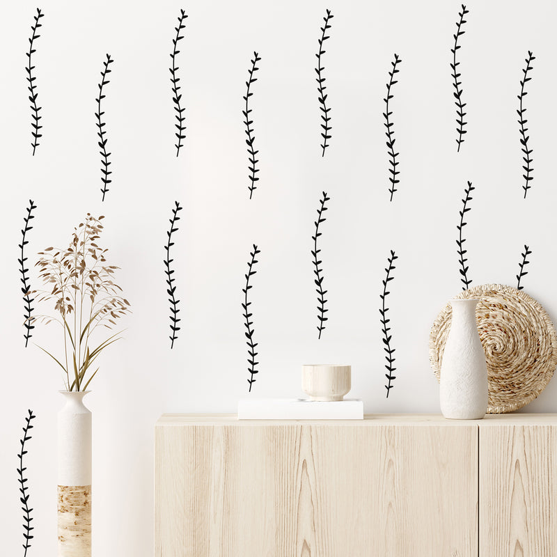 Set Of 24 Vinyl Wall Art Decal - Wispy Twigs - From 8.5" x 1" Each - Minimal Adhesive Sticker Nature Green Design For Home Bedroom Living Room Classroom Office  Coffee Shop Store Decor 2