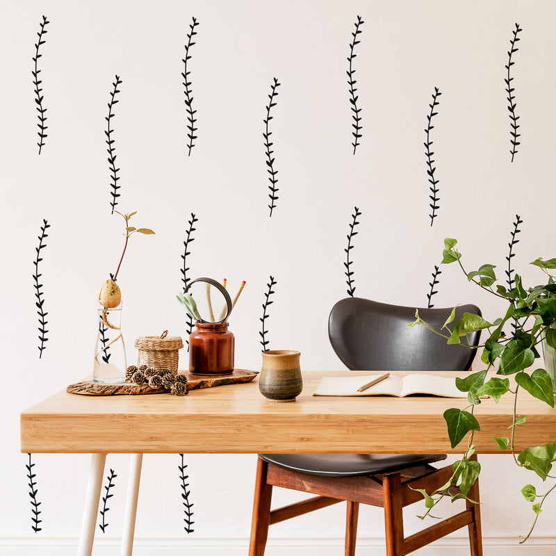 Set Of 24 Vinyl Wall Art Decal - Wispy Twigs - From 8.Each - Minimal Adhesive Sticker Nature Plants Design For Home Bedroom Living Room Classroom Work Office Decor 3