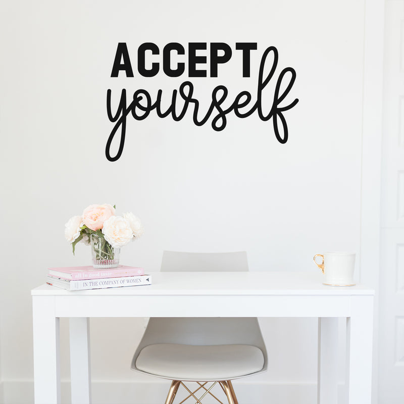 Vinyl Wall Art Decal - Accept Yourself - 18" x 30" - Trendy Inspirational Self Esteem Quote Sticker For Home Office Living Room Bedroom Closet Bathroom Mirror Decor 2