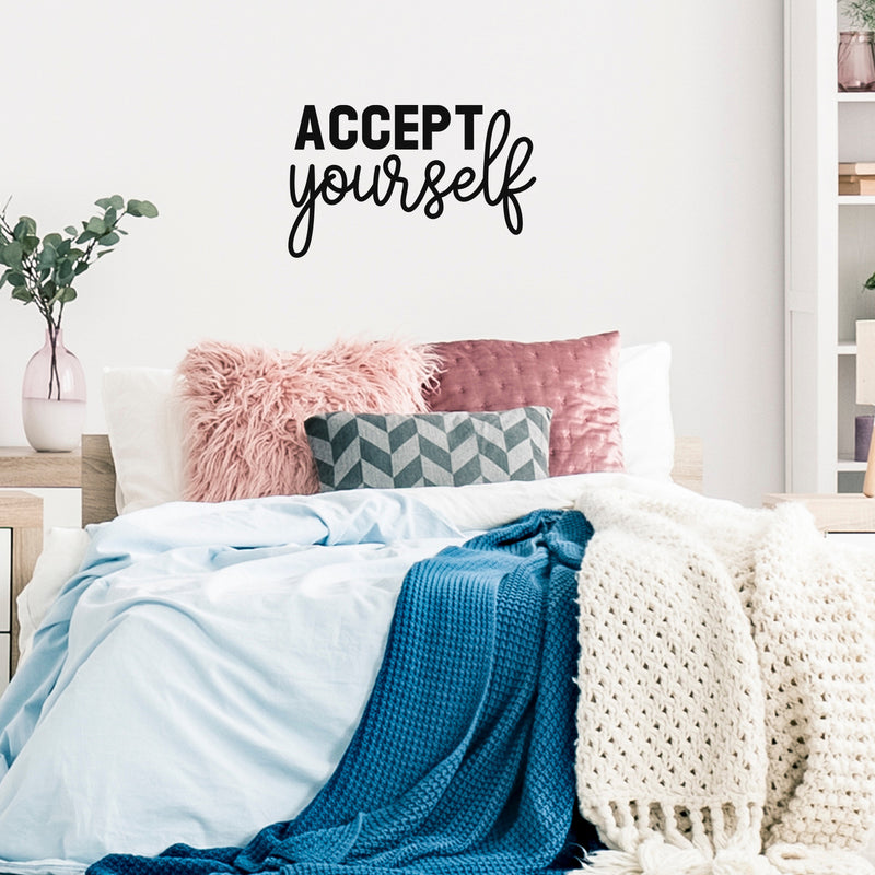 Vinyl Wall Art Decal - Accept Yourself - 18" x 30" - Trendy Inspirational Self Esteem Quote Sticker For Home Office Living Room Bedroom Closet Bathroom Mirror Decor 3