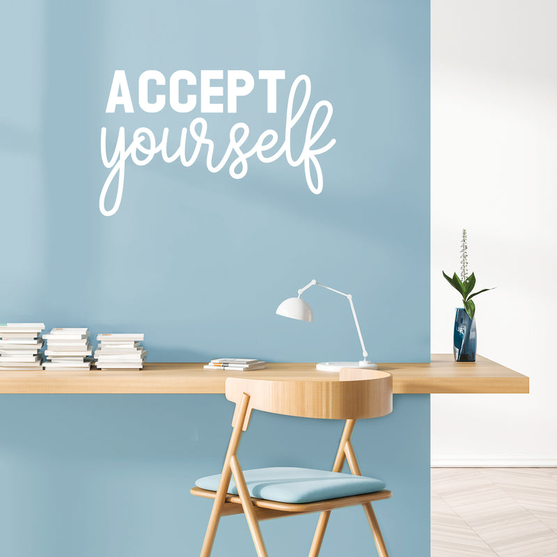 Vinyl Wall Art Decal - Accept Yourself - 18" x 30" - Trendy Inspirational Self Esteem Quote Sticker For Home Office Living Room Bedroom Closet Bathroom Mirror Decor 2