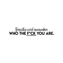 Vinyl Wall Art Decal - Breathe And Remember Who The Fuck You Are - 6.5" x 35" -  Trendy Sarcastic Positive Adult Quote Sticker For Office Work Business Store Coffee Shop Bedroom Living Room Decor 1
