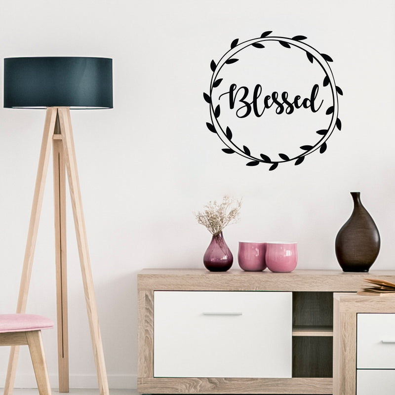 Vinyl Wall Art Decal - Blessed - 22" x 22" - Cute Trendy Grateful Inspirational Thanksgiving Season Quote Wreath Shape Sticker For Office Storefront Coffee Shop School Entryway Door Apartment Decor 3