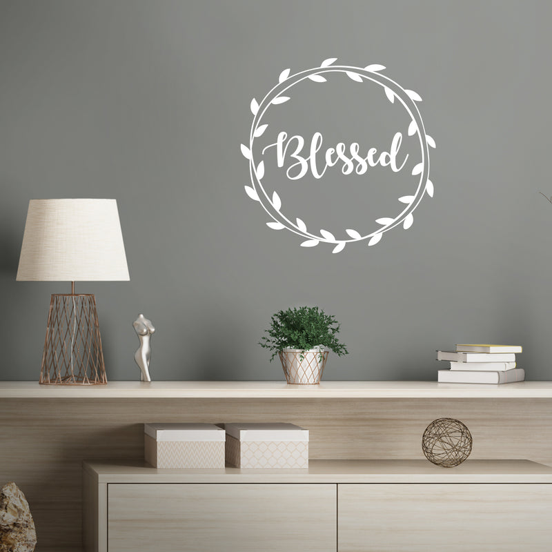 Vinyl Wall Art Decal - Blessed - 22" x 22" - Cute Trendy Grateful Inspirational Thanksgiving Season Quote Wreath Shape Sticker For Office Storefront Coffee Shop School Entryway Door Apartment Decor 2