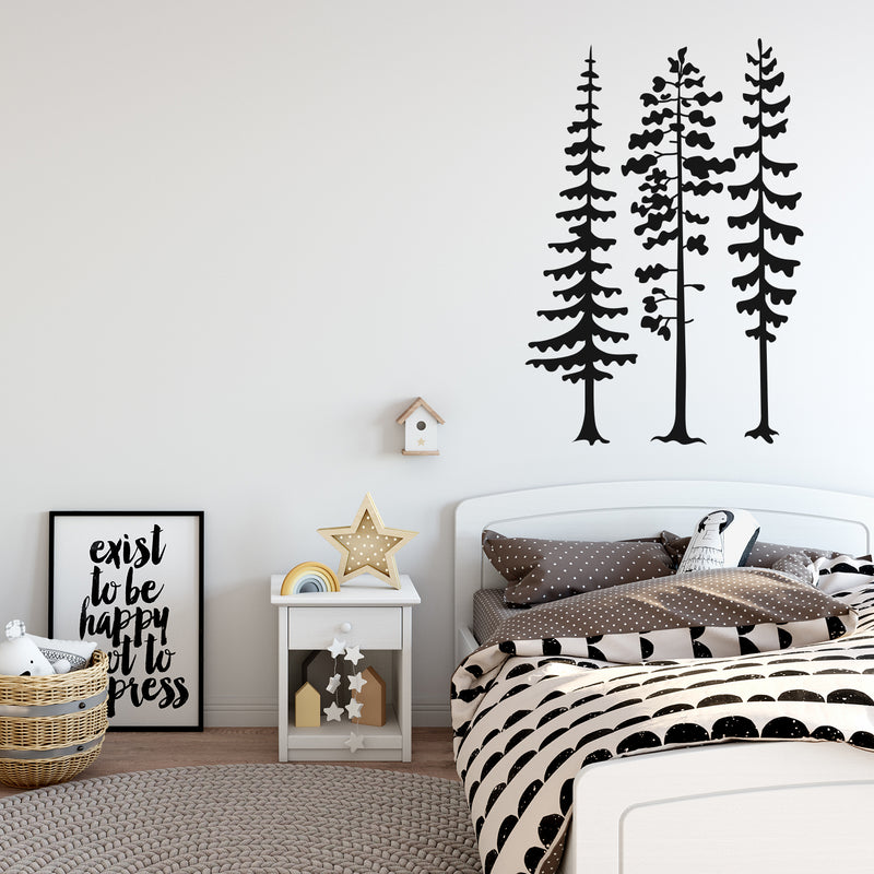 Vinyl Wall Art Decal - Pines - Modern Cute Trees Adhesive Sticker Green Nature Forest Design For Kids Room Baby Bedroom Home Playroom Classroom Nursery Daycare Decor 2