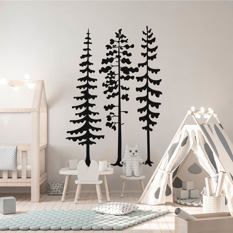 Vinyl Wall Art Decal - Pines - Modern Cute Trees Adhesive Sticker Green Nature Forest Design For Kids Room Baby Bedroom Home Playroom Classroom Nursery Daycare Decor 3