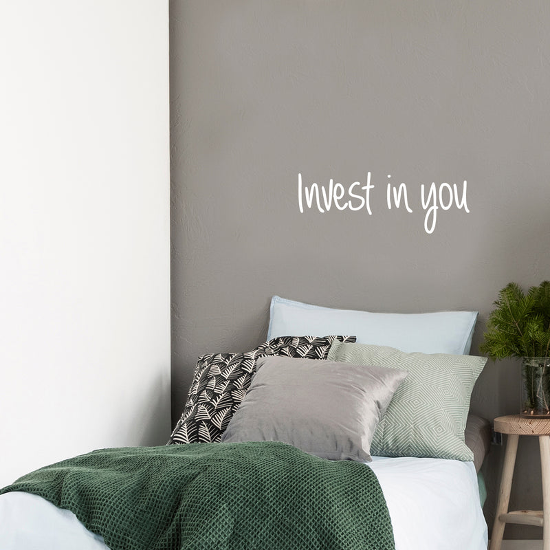 Vinyl Wall Art Decal - Invest In You - 9" x 25" - Modern Inspirational Self Esteem Quote Sticker For Home Bedroom Closet Work Office Living Room Classroom Decor 2
