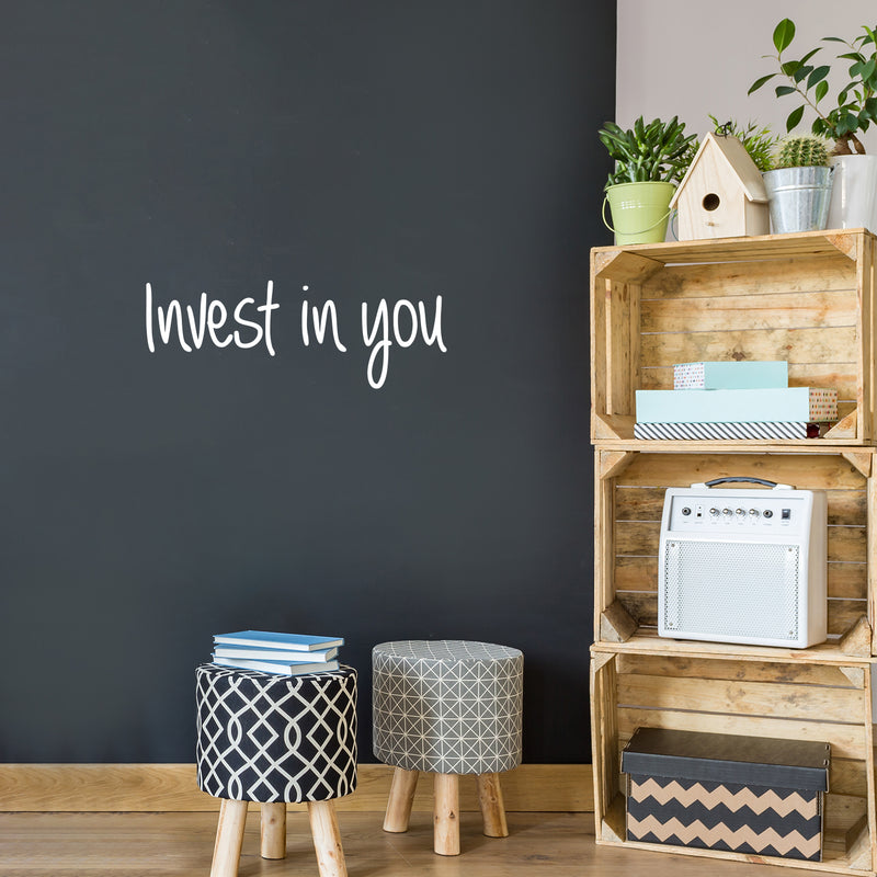 Vinyl Wall Art Decal - Invest In You - 9" x 25" - Modern Inspirational Self Esteem Quote Sticker For Home Bedroom Closet Work Office Living Room Classroom Decor 3