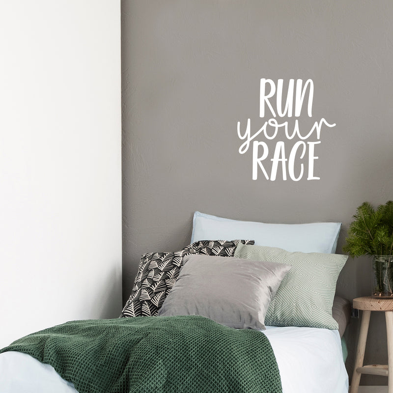 Vinyl Wall Art Decal - Run Your Race - 22" x 40" - Modern Motivational Self Esteem Quote Sticker For Home School Goals Classroom Bedroom Gym Workout Room Work Office Decor 2