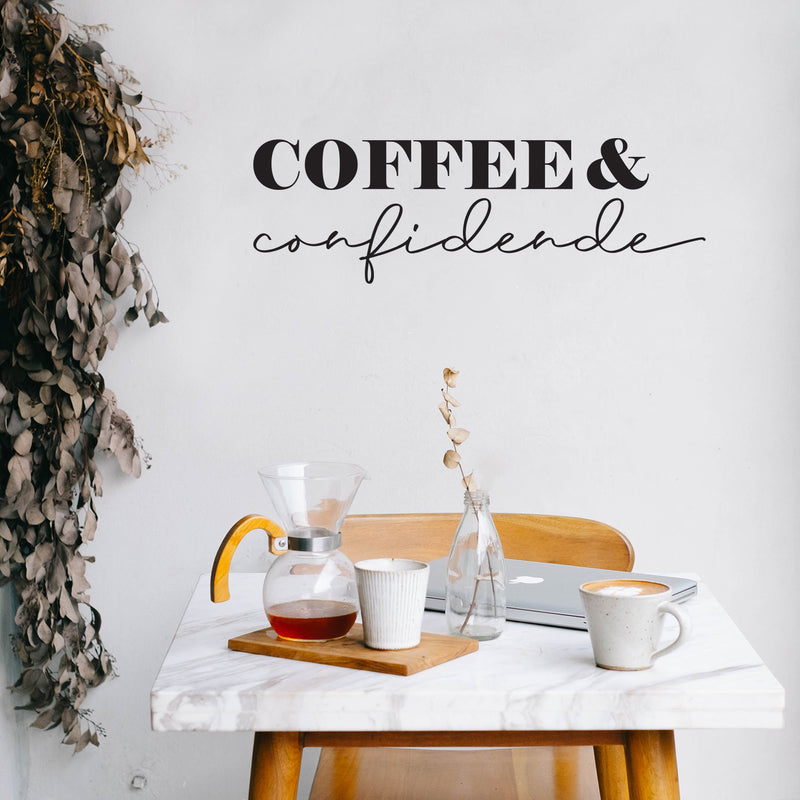 Vinyl Wall Art Decal - Coffee And Confidence - 27.5" x 17" - Trendy Humor Cafe Quote Sticker For Coffee Lovers Home Bedroom Work Office Kitchen Dining Room Decor 2